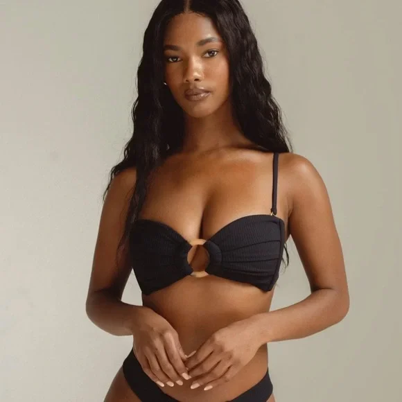 Montce Black Rib Tori Bandeau Bikini Top NWT - Picture 6 of 11